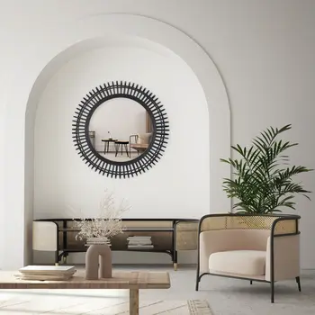 31" Black Bamboo Pierced Round Accent Mirror