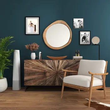 32" Brown Abstract Wood Framed Accent Mirror