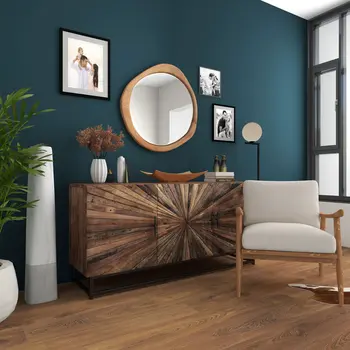 32" Brown Abstract Wood Framed Accent Mirror