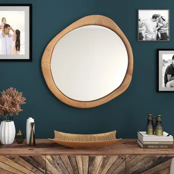 32" Brown Abstract Wood Framed Accent Mirror