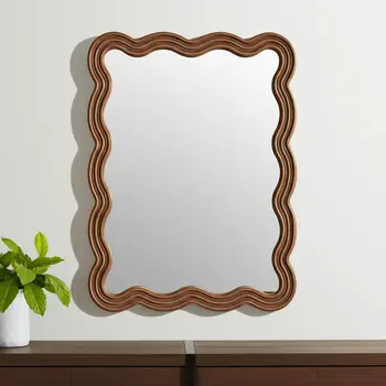 32" Brown Wood Wavy Scalloped Accent Mirror