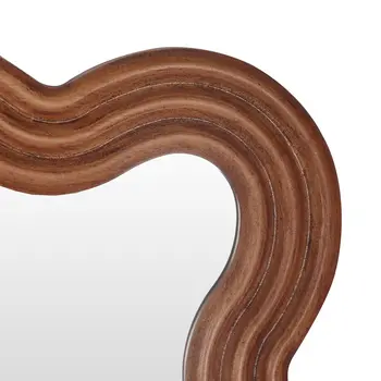 32" Brown Wood Wavy Scalloped Accent Mirror