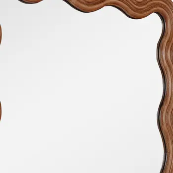 32" Brown Wood Wavy Scalloped Accent Mirror