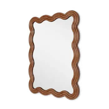 32" Brown Wood Wavy Scalloped Accent Mirror