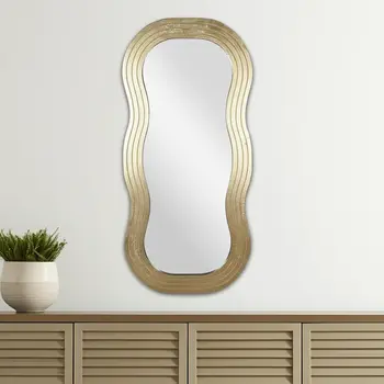 48" Gold Wood Abstract Accent Mirror