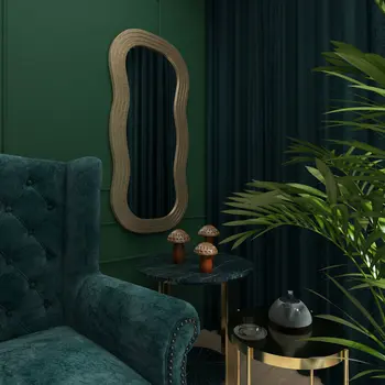 48" Gold Wood Abstract Accent Mirror