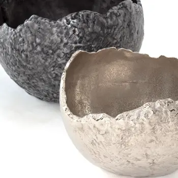 Set of Two Gray And Silver Aluminum Decorative Bowls