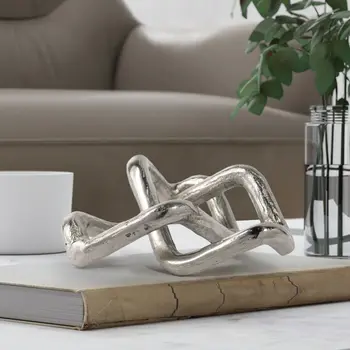 7" Silver Aluminum Geometric Knot Tabletop Sculpture