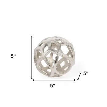 5" Silver Aluminum Geo Orb Tabletop Sculpture