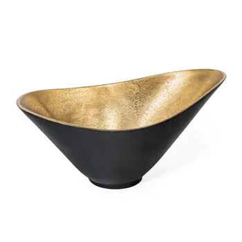 15" Black And Gold Aluminum Decorative Bowl