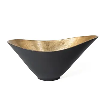 15" Black And Gold Aluminum Decorative Bowl