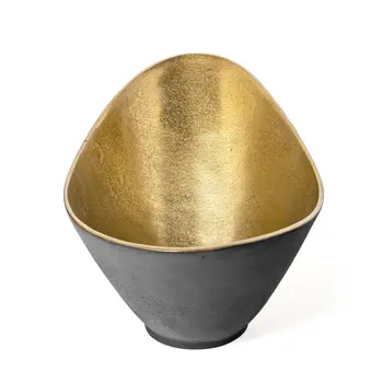 15" Black And Gold Aluminum Decorative Bowl