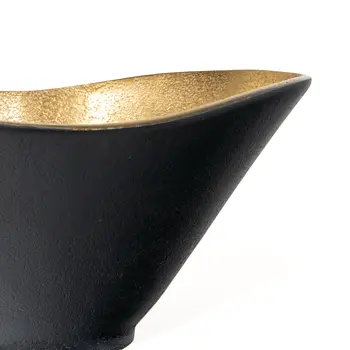 15" Black And Gold Aluminum Decorative Bowl