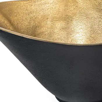 15" Black And Gold Aluminum Decorative Bowl