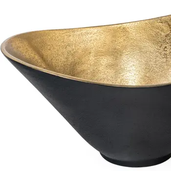 15" Black And Gold Aluminum Decorative Bowl