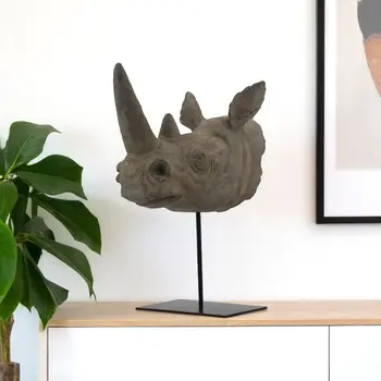 17" Brown Resin Rhinoceros Tabletop Sculpture