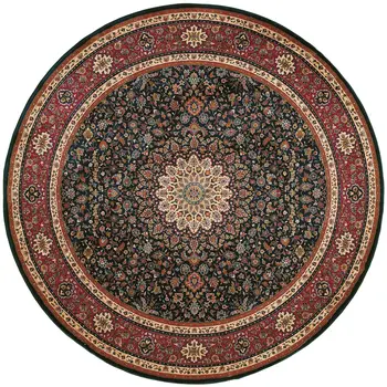 8' Blue And Red Oriental Round Rug