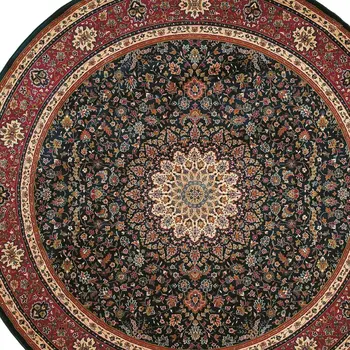 8' Blue And Red Oriental Round Rug