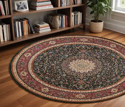 8' Blue And Red Oriental Round Rug