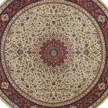 8' Ivory And Red Oriental Round Rug