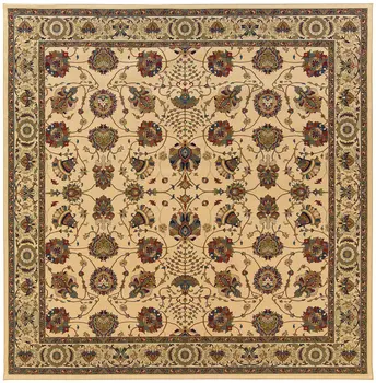 8' Ivory And Red Oriental Square Rug