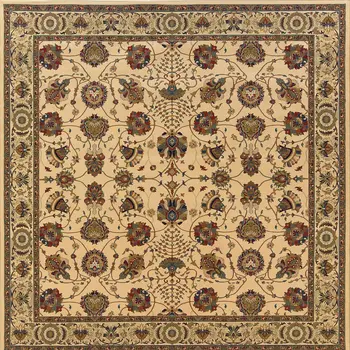 8' Ivory And Red Oriental Square Rug