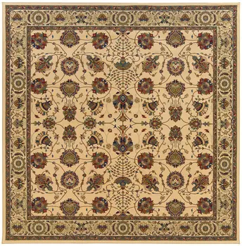 8' Ivory And Red Oriental Square Rug