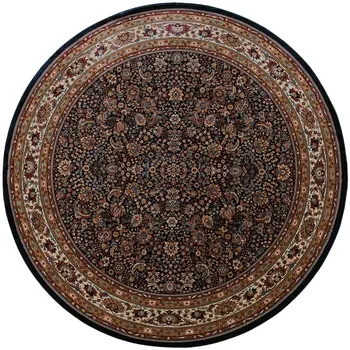 8' Blue And Red Oriental Round Rug