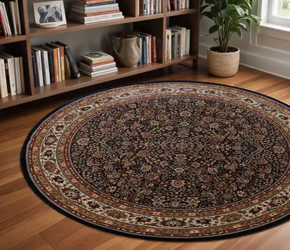 8' Blue And Red Oriental Round Rug