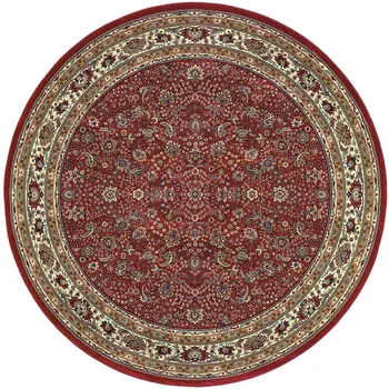 8' Red And Ivory Oriental Round Rug