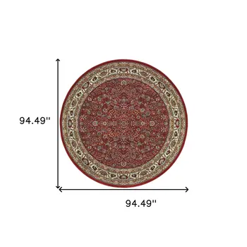 8' Red And Ivory Oriental Round Rug