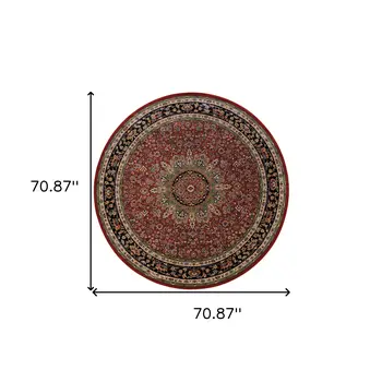 6' Red And Blue Oriental Round Rug