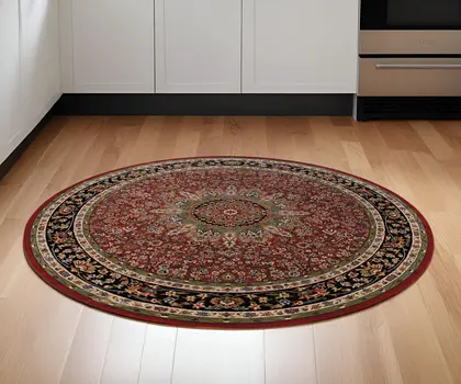 6' Red And Blue Oriental Round Rug