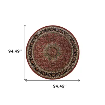 8' Red And Blue Oriental Round Rug