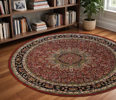 8' Red And Blue Oriental Round Rug