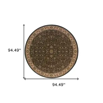 8' Brown And Ivory Oriental Round Rug
