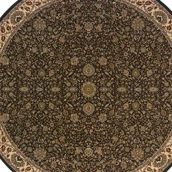 8' Brown And Ivory Oriental Round Rug
