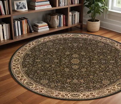 8' Brown And Ivory Oriental Round Rug