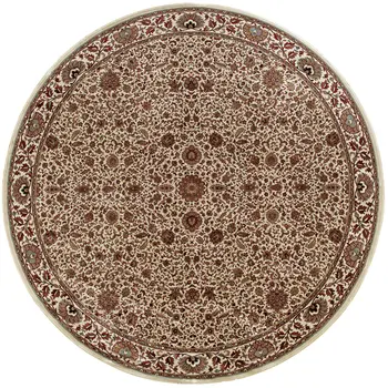 6' Ivory And Green Oriental Round Rug