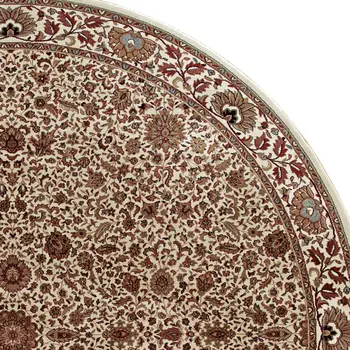 8' Ivory And Green Oriental Round Rug
