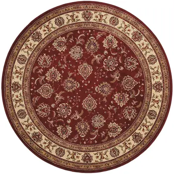 6' Red And Ivory Oriental Round Rug