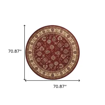 6' Red And Ivory Oriental Round Rug