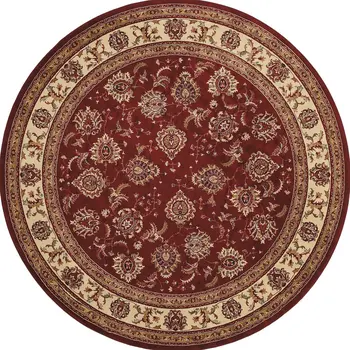6' Red And Ivory Oriental Round Rug