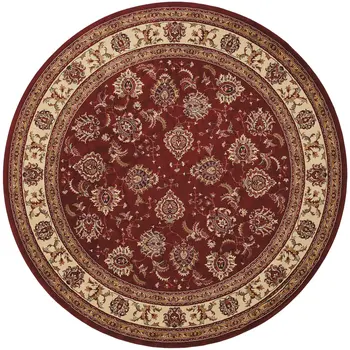 6' Red And Ivory Oriental Round Rug
