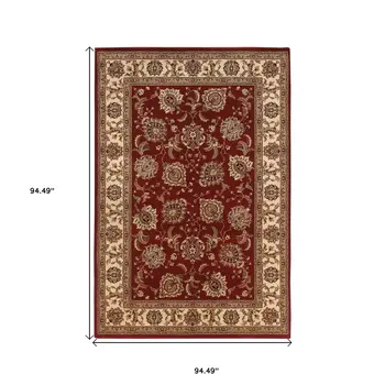 8' Red And Ivory Oriental Square Rug