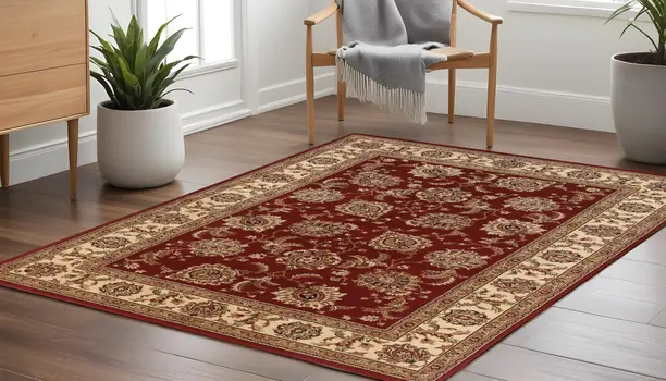 8' Red And Ivory Oriental Square Rug