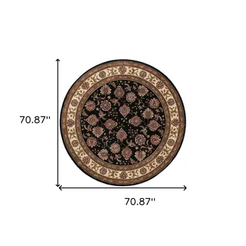 6' Brown And Ivory Oriental Round Rug
