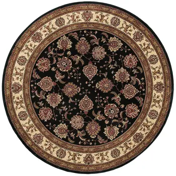 8' Brown And Ivory Oriental Round Rug