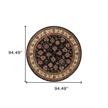 8' Brown And Ivory Oriental Round Rug