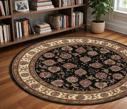 8' Brown And Ivory Oriental Round Rug